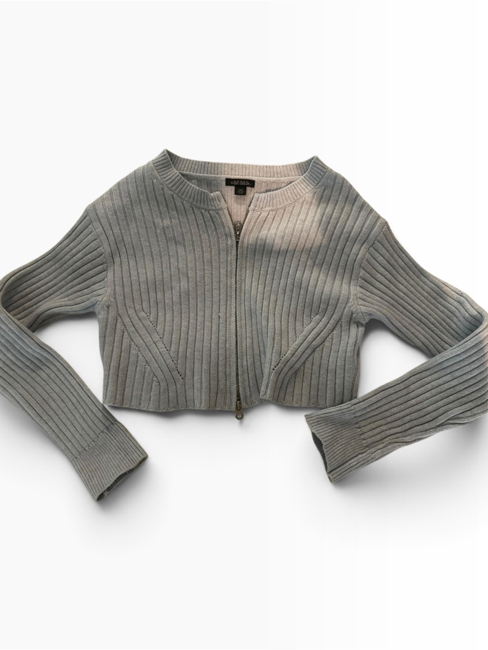 wild fable Light Blue/ GrayRibbed Zip-Up Cardigan